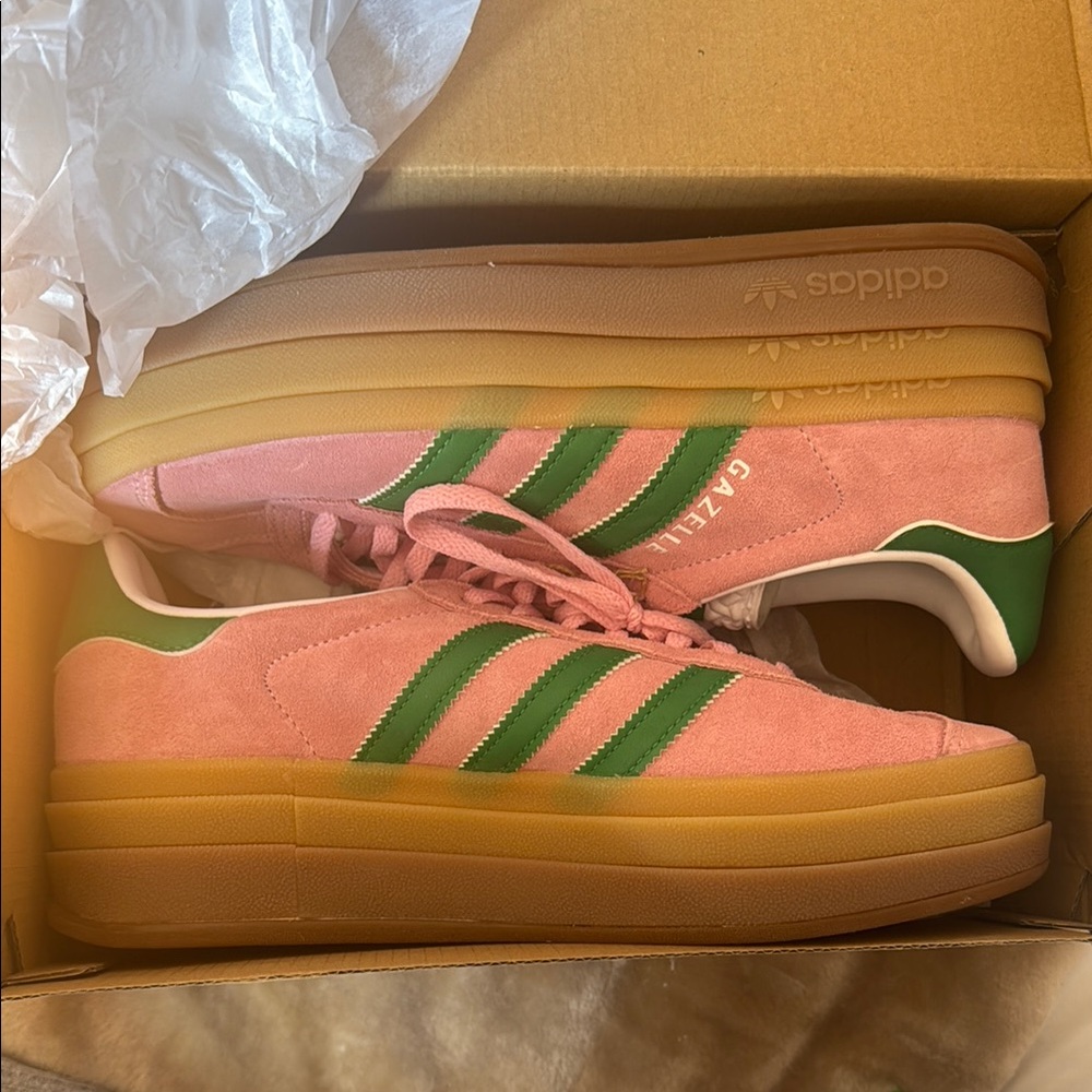 Adidas Pink and Green Gazelle Sneakers